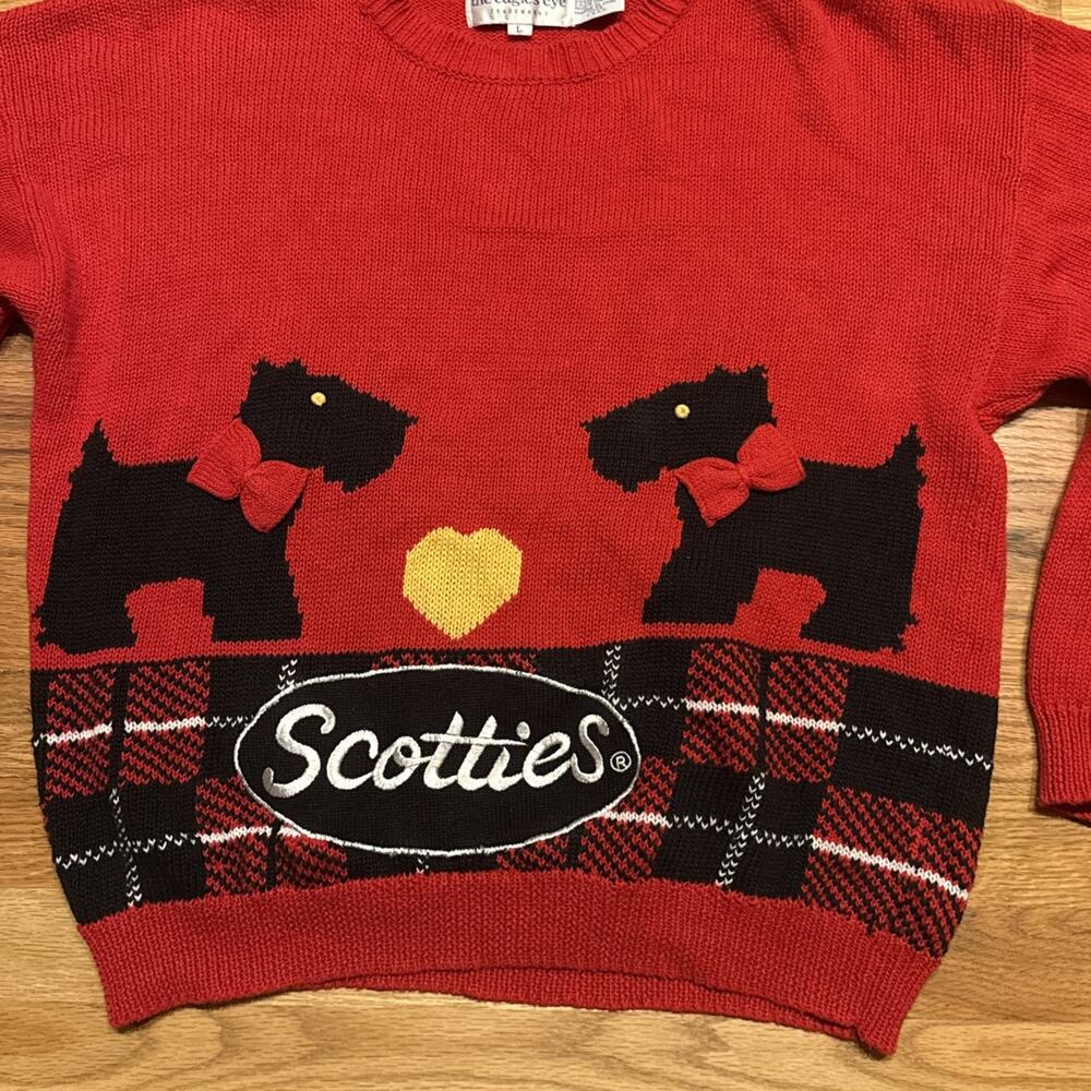 Vintage The Eagles Eye Red Scottie Dogs Plaid Sweater Knit Women's Size Large - Picture 2 of 8